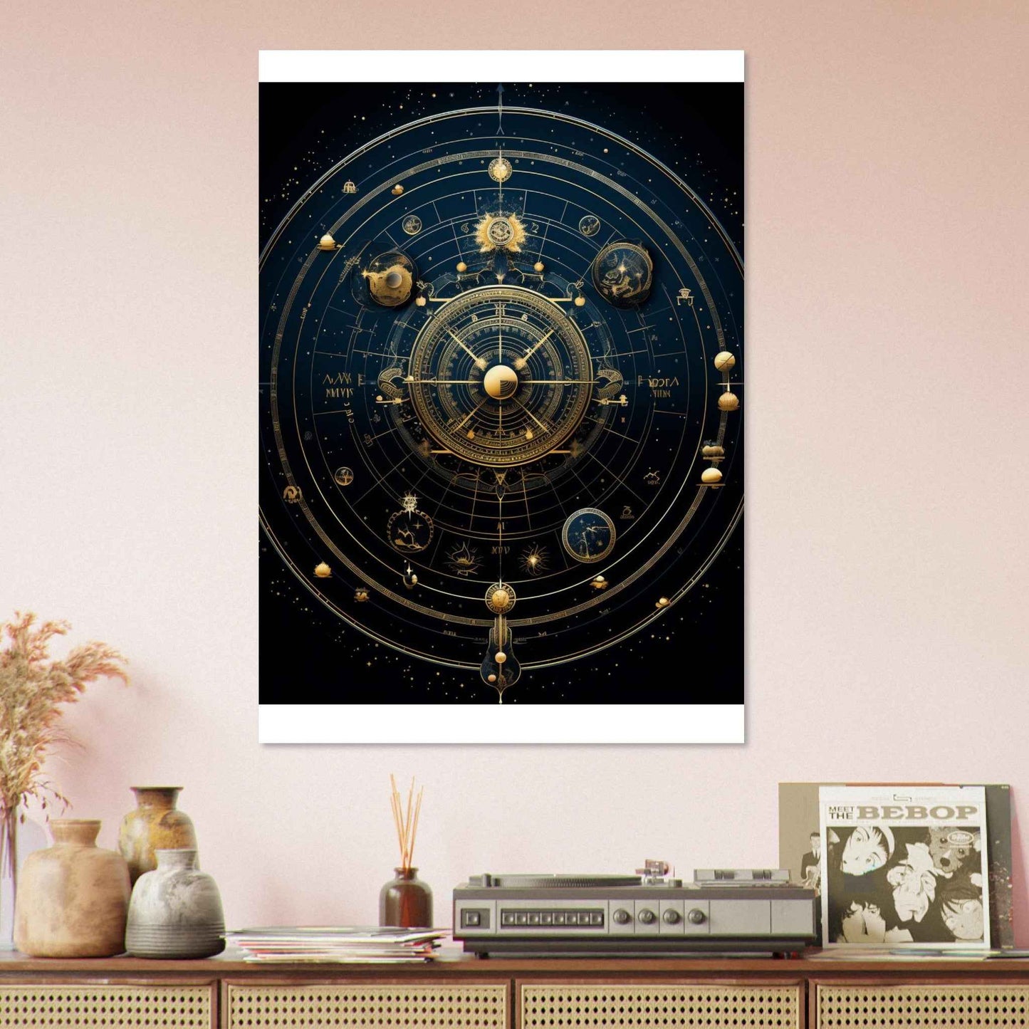 "Celestial Navigator" Poster – Astrological Gold & Blue Wall Art (Multiple Sizes Available)