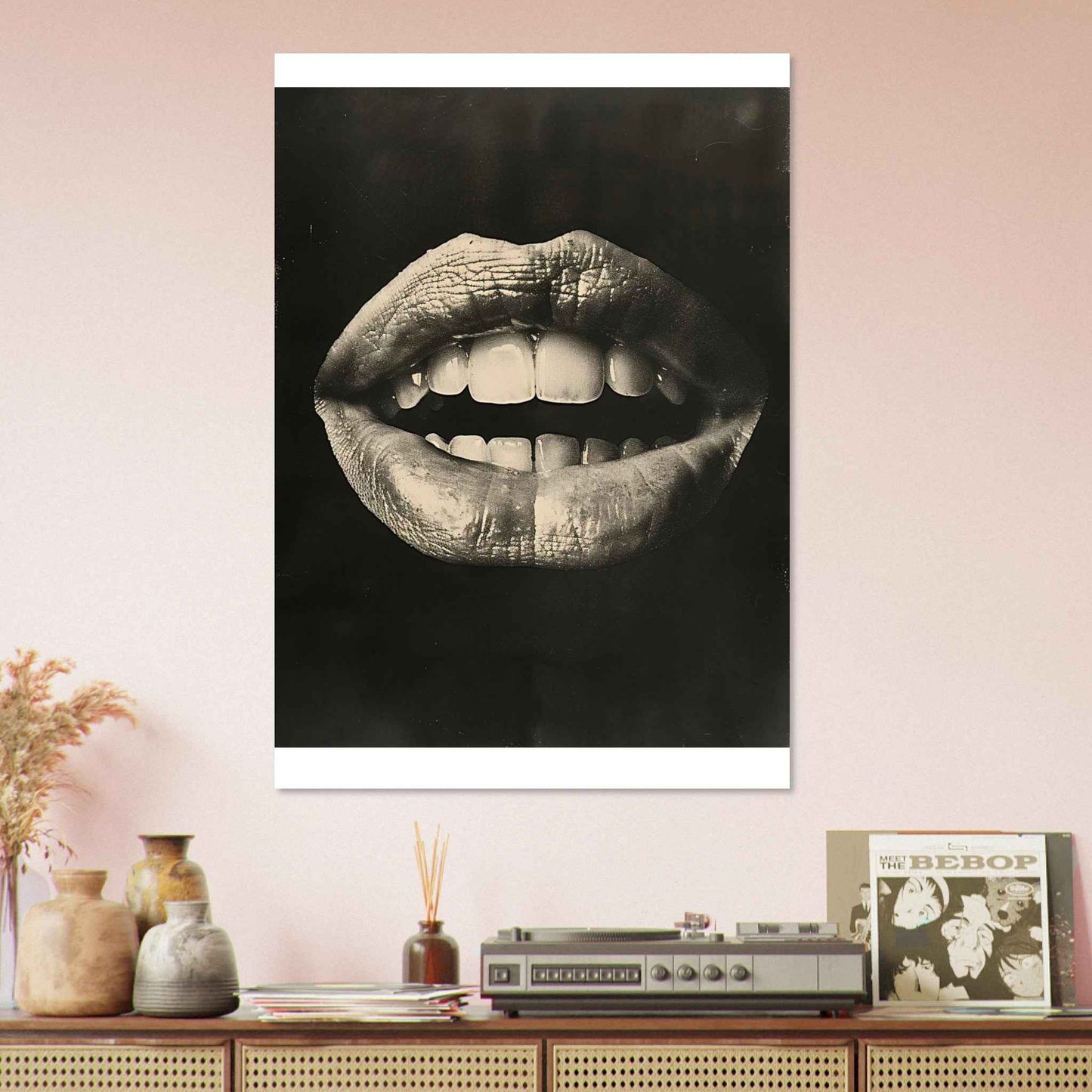"The Kiss" Poster – Striking Black & White Lip Art (Multiple Sizes Available)