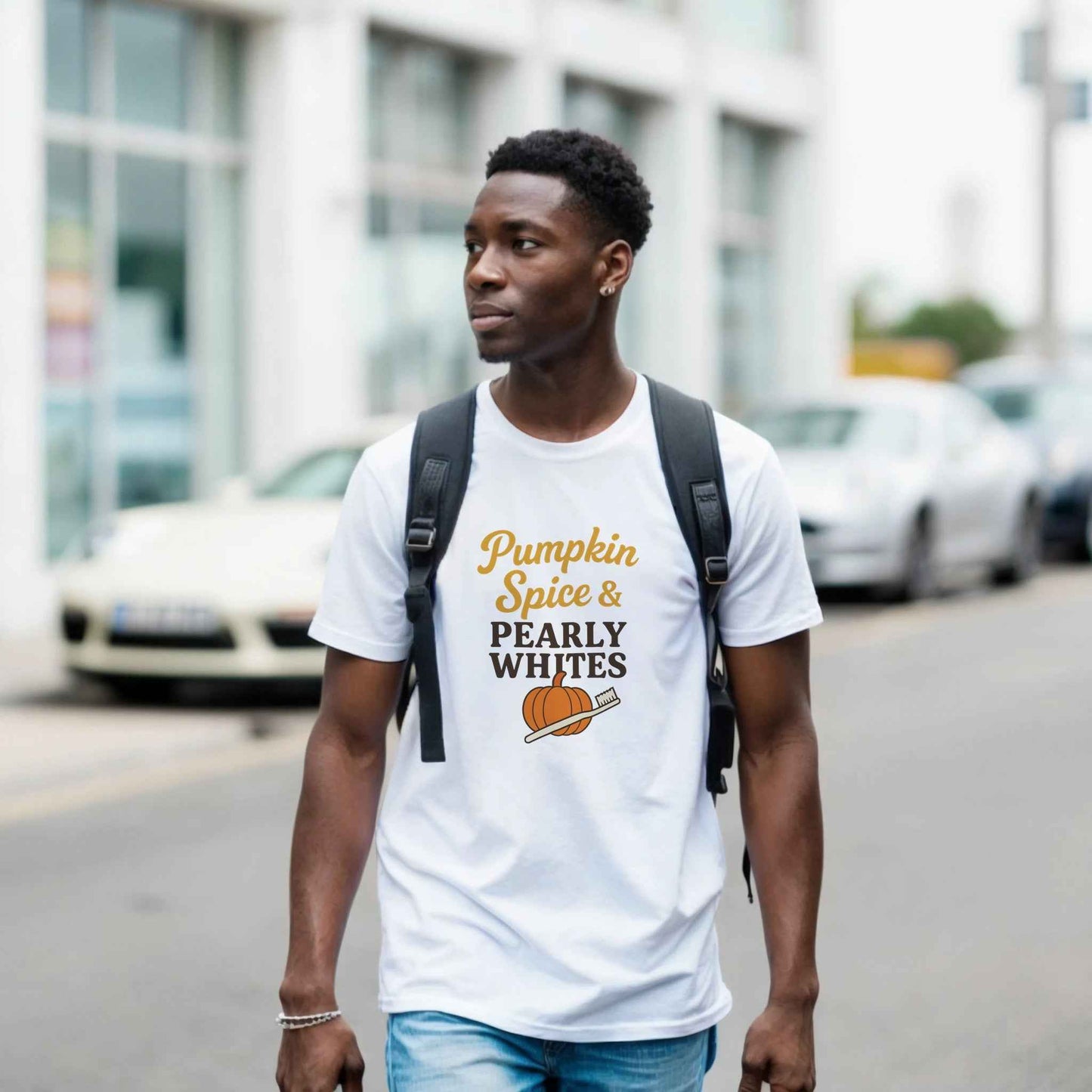 Pumpkin Spice Pearly Whites T-Shirt – Pumpkin Spice Dental T-Shirt - F4 Custom Prints