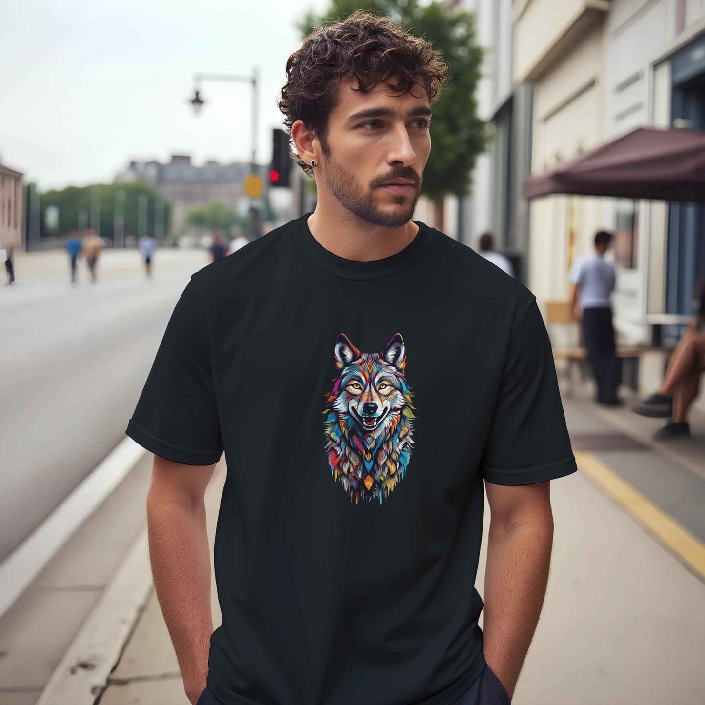Vibrant Watercolor Wolf Graphic Tee – Premium Comfort & Bold Style for Everyday Wear