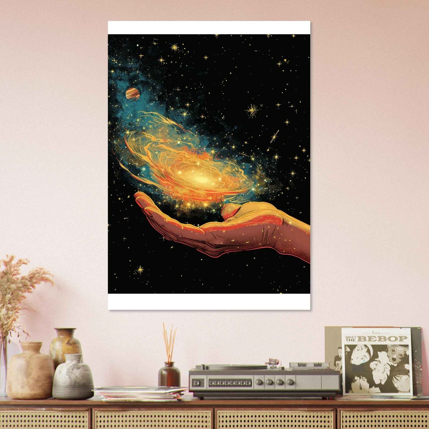 Cosmic Hand Poster – Psychedelic Galaxy Wall Art (Multiple Sizes Available)
