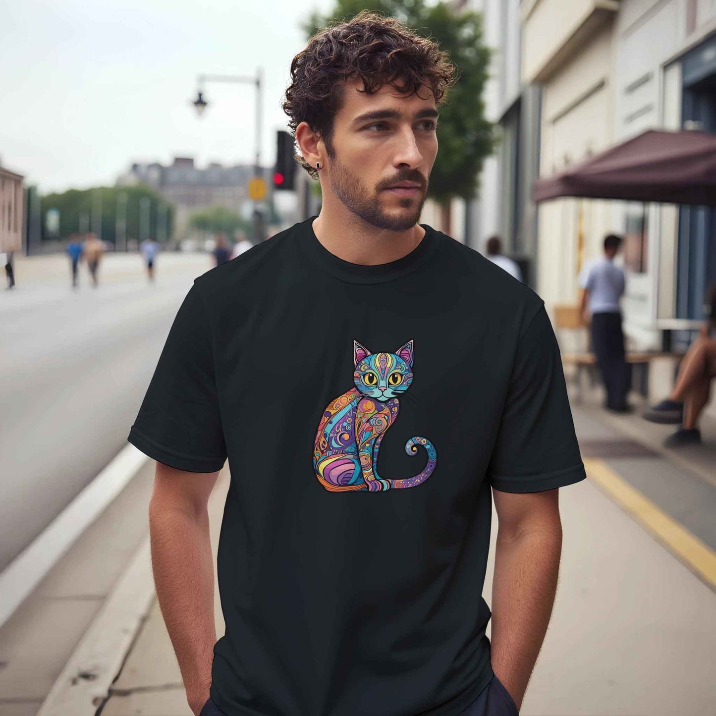 Zen Doodle Cat Tee – Psychedelic Feline Art for Boho Souls & Cat Lovers