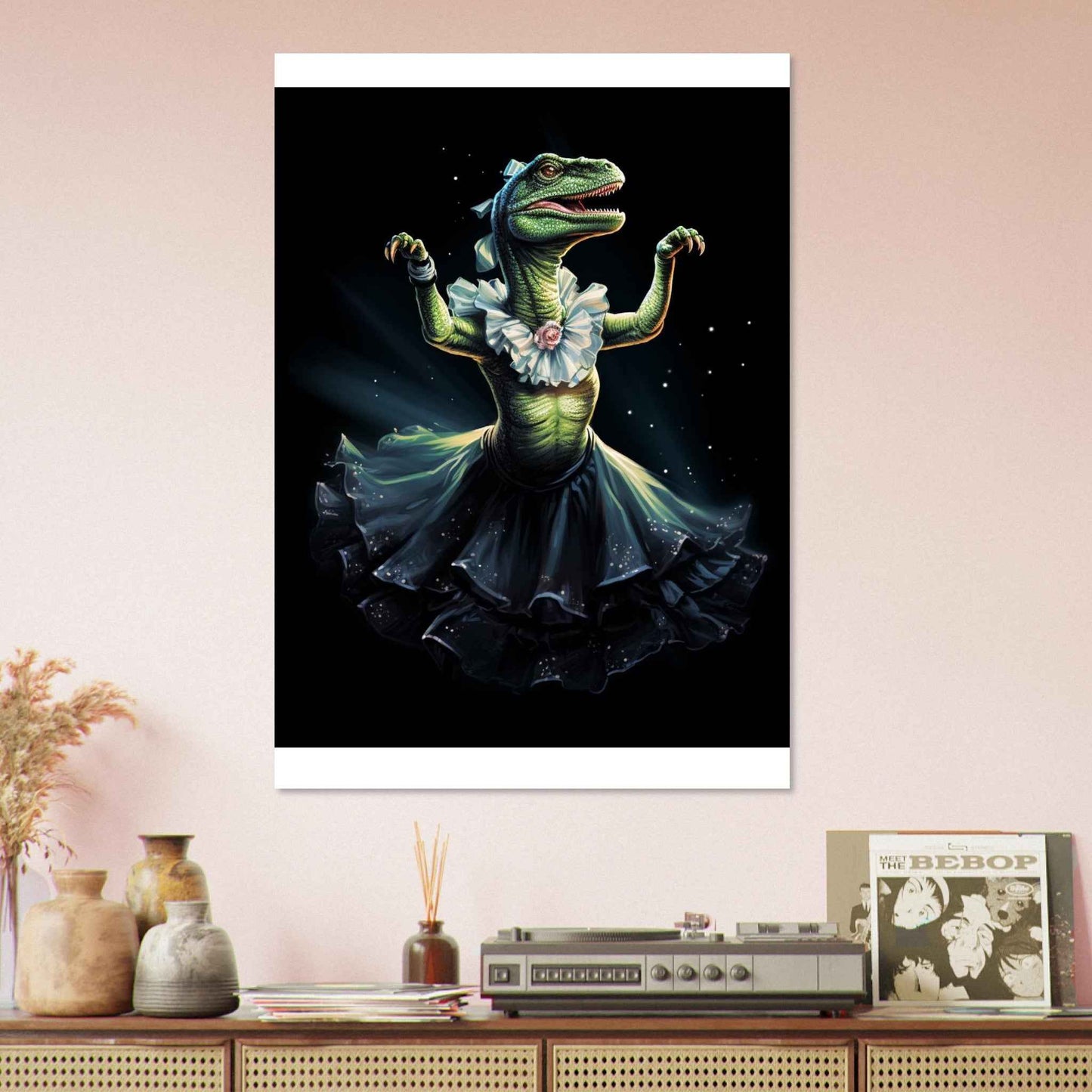 "Dino Ballerina" Poster – Whimsical Prehistoric Wall Art (Multiple Sizes Available)