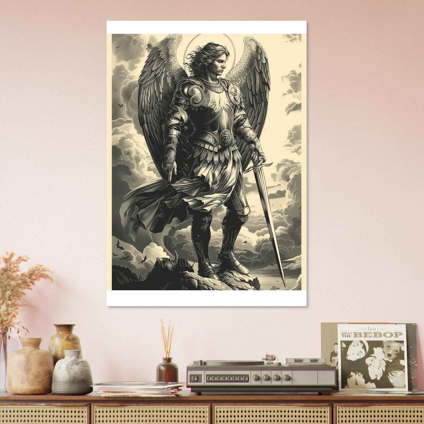 "Archangel Michael" Poster – Divine Warrior Line Art Print (Multiple Sizes Available)
