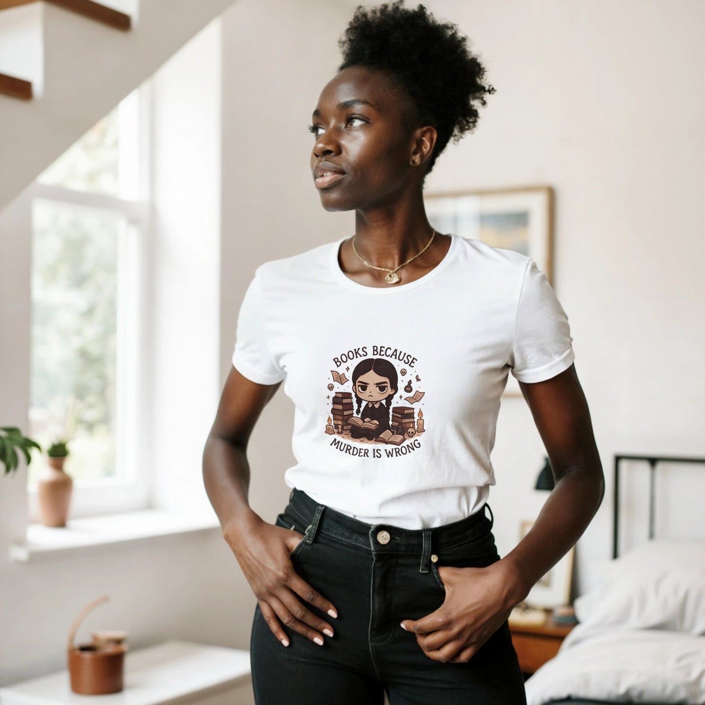 Wednesday Books Women’s T-Shirt- Goth Book Lover Tee - F4 Custom Prints