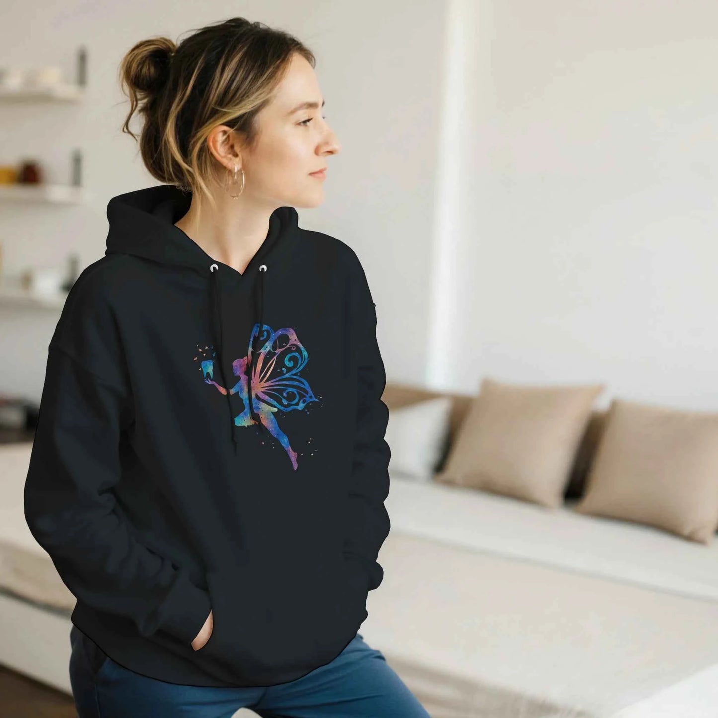Tooth Fairy Watercolor Hoodie – Magical Dental Fairy Silhouette Design