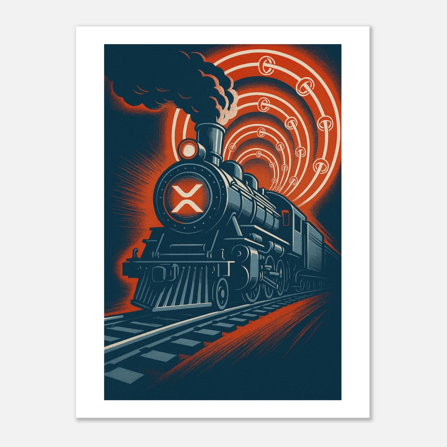 Vintage XRP Poster – “XRP Express: Crypto Power on the Rails” Wall Art - F4 Custom Prints