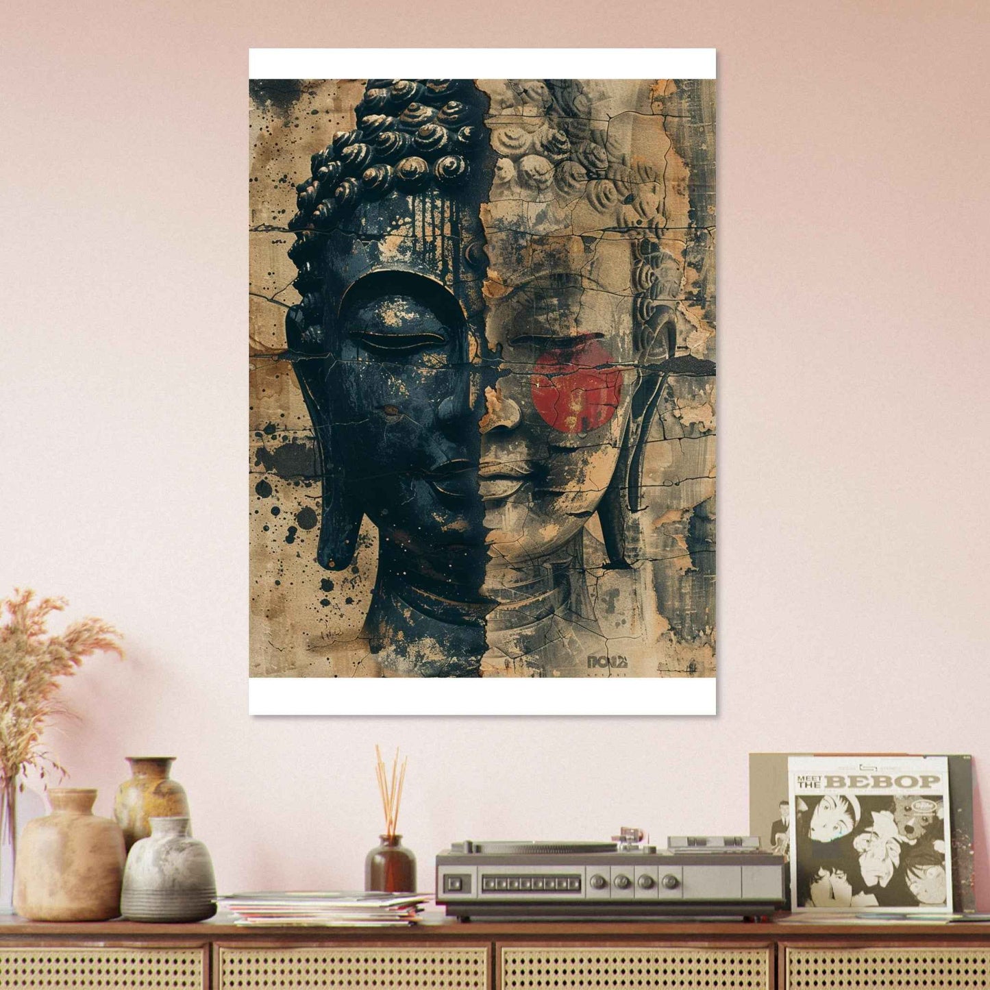 "Buddha's Duality" Poster – Rustic Zen Grunge Wall Art (Multiple Sizes Available)