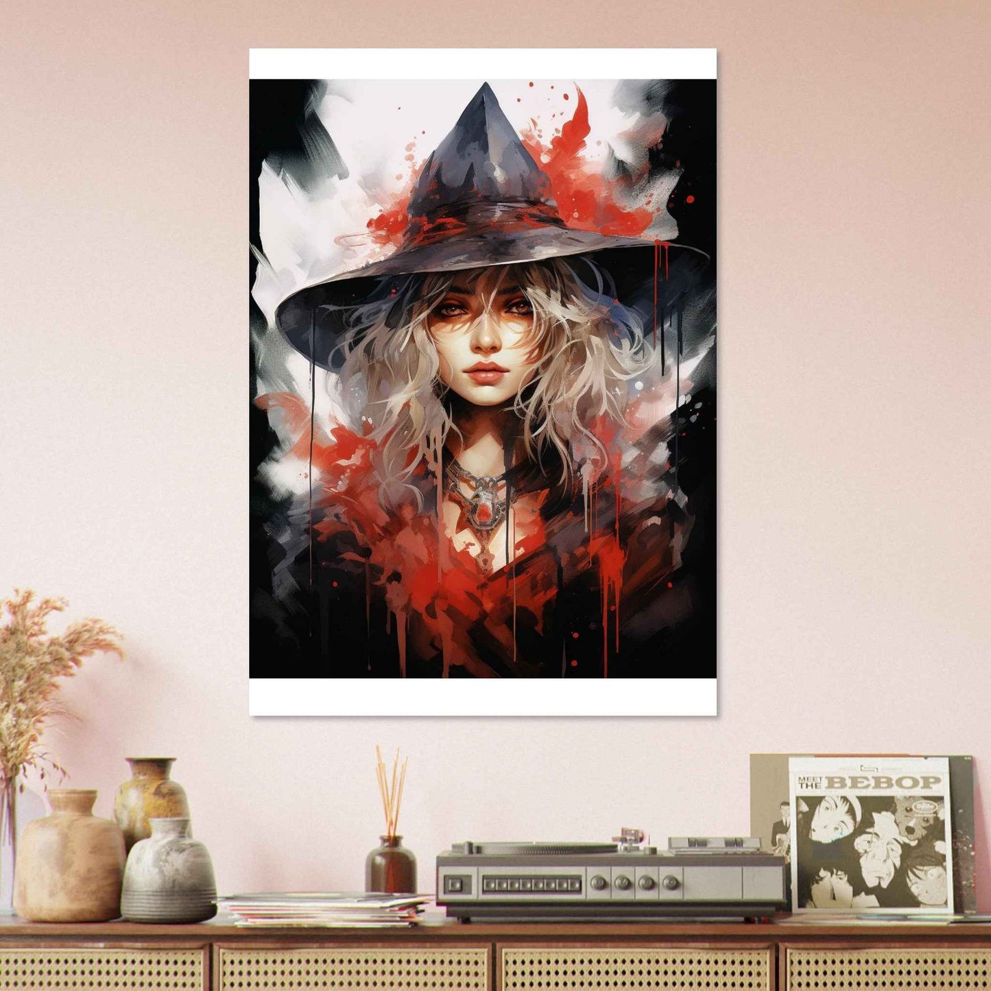 Crimson Sorceress Poster – Dark Fantasy Witchcraft Wall Art (Multiple Sizes Available)