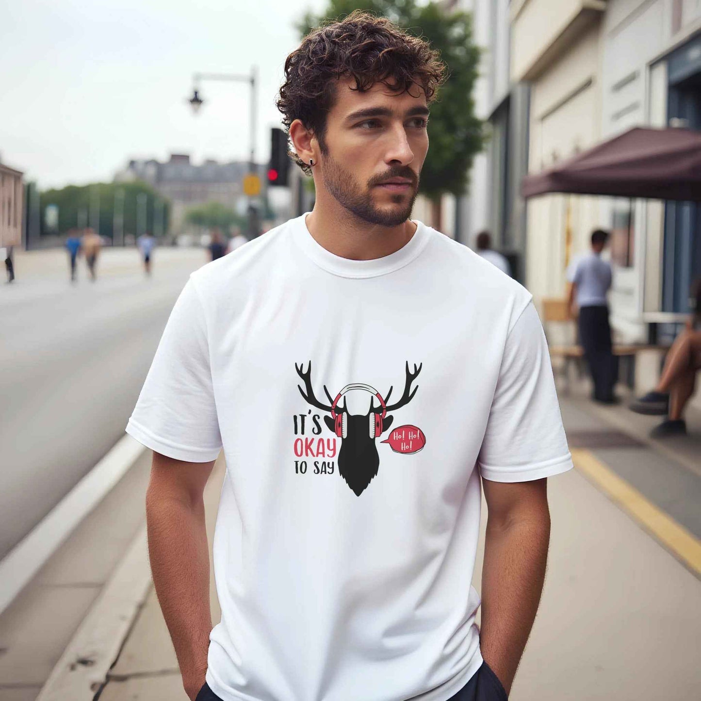 It's Okay to Say Ho Ho Ho Deer T-Shirt – Festive Holiday Graphic Tee