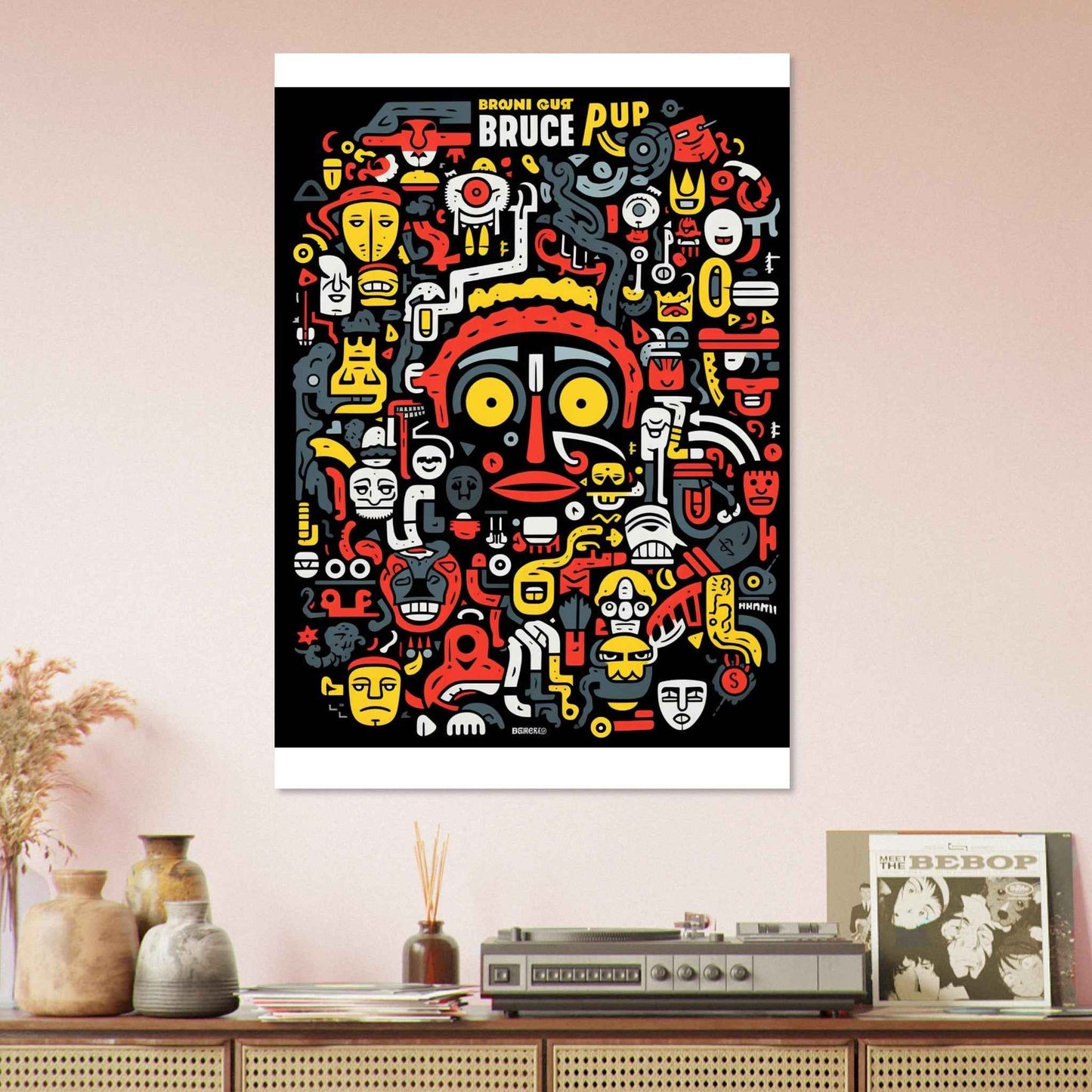 "Bruce Pup" Poster – Eclectic Cartoon Doodle Wall Art (Multiple Sizes Available)