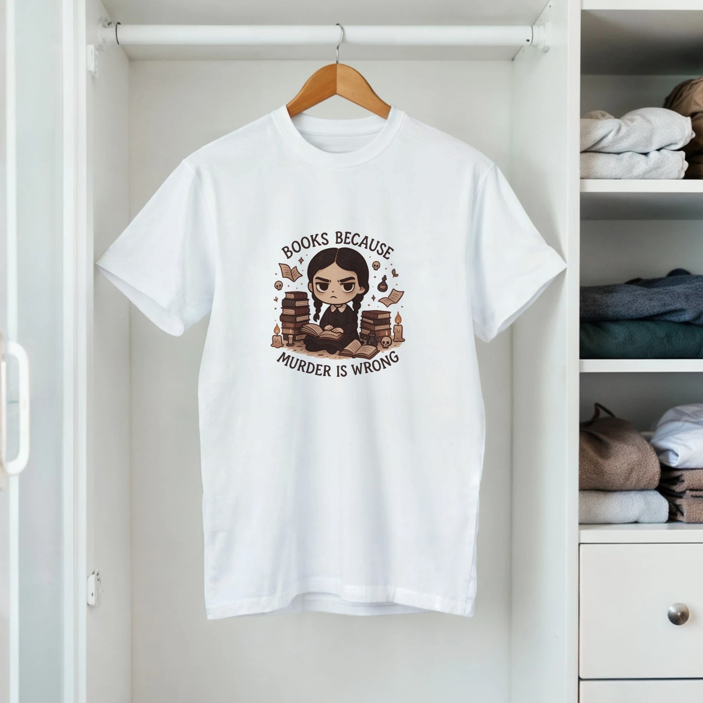 Wednesday Books Women’s T-Shirt- Goth Book Lover Tee - F4 Custom Prints