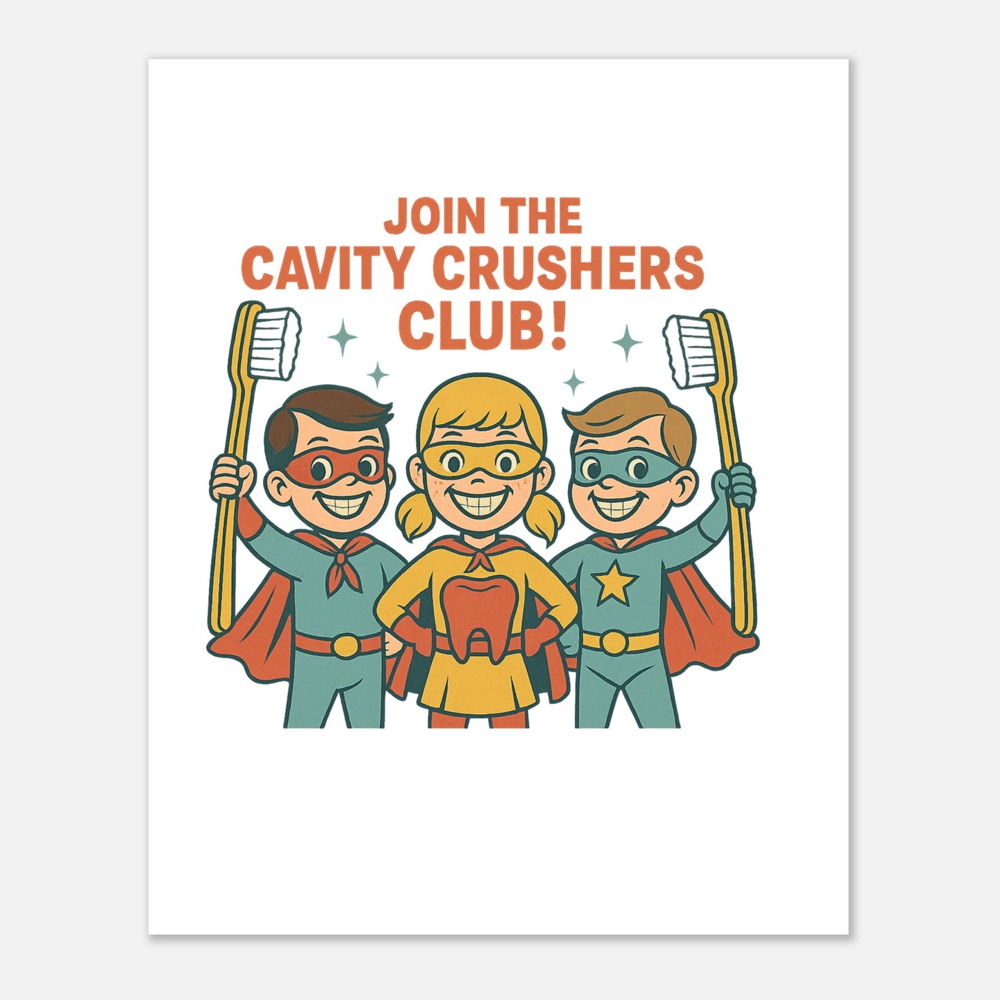 Cavity Crushers Club Poster – Dental Superhero Wall Art - F4 Custom Prints