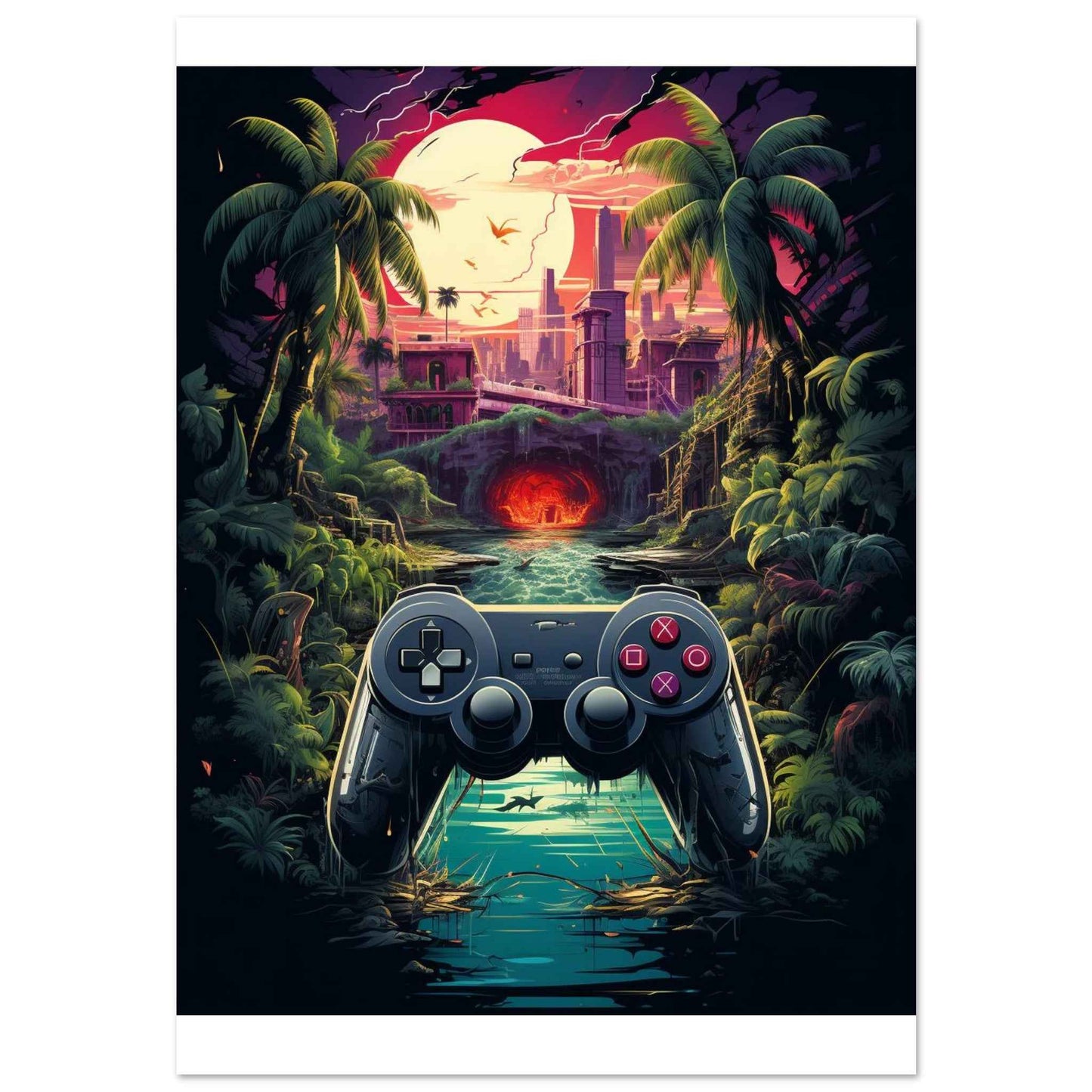 "Gamer's Paradise" Poster – Retro-Futuristic Gaming Wall Art (Multiple Sizes Available)