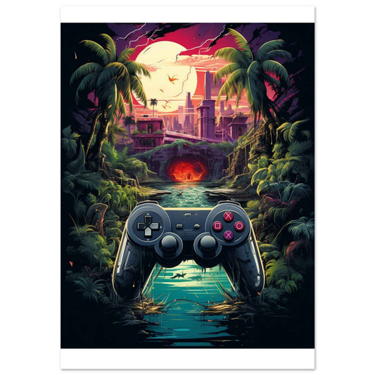"Gamer's Paradise" Poster – Retro-Futuristic Gaming Wall Art (Multiple Sizes Available)