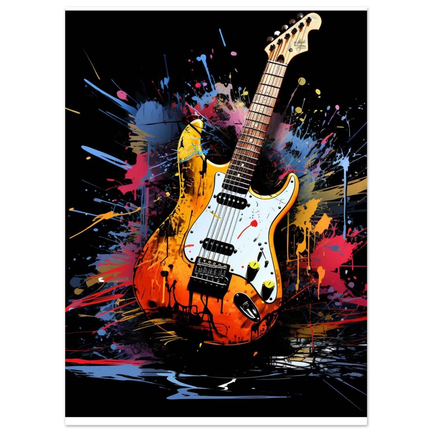 "Electric Splash" Poster – Vibrant Grunge Guitar Wall Art (Multiple Sizes Available)