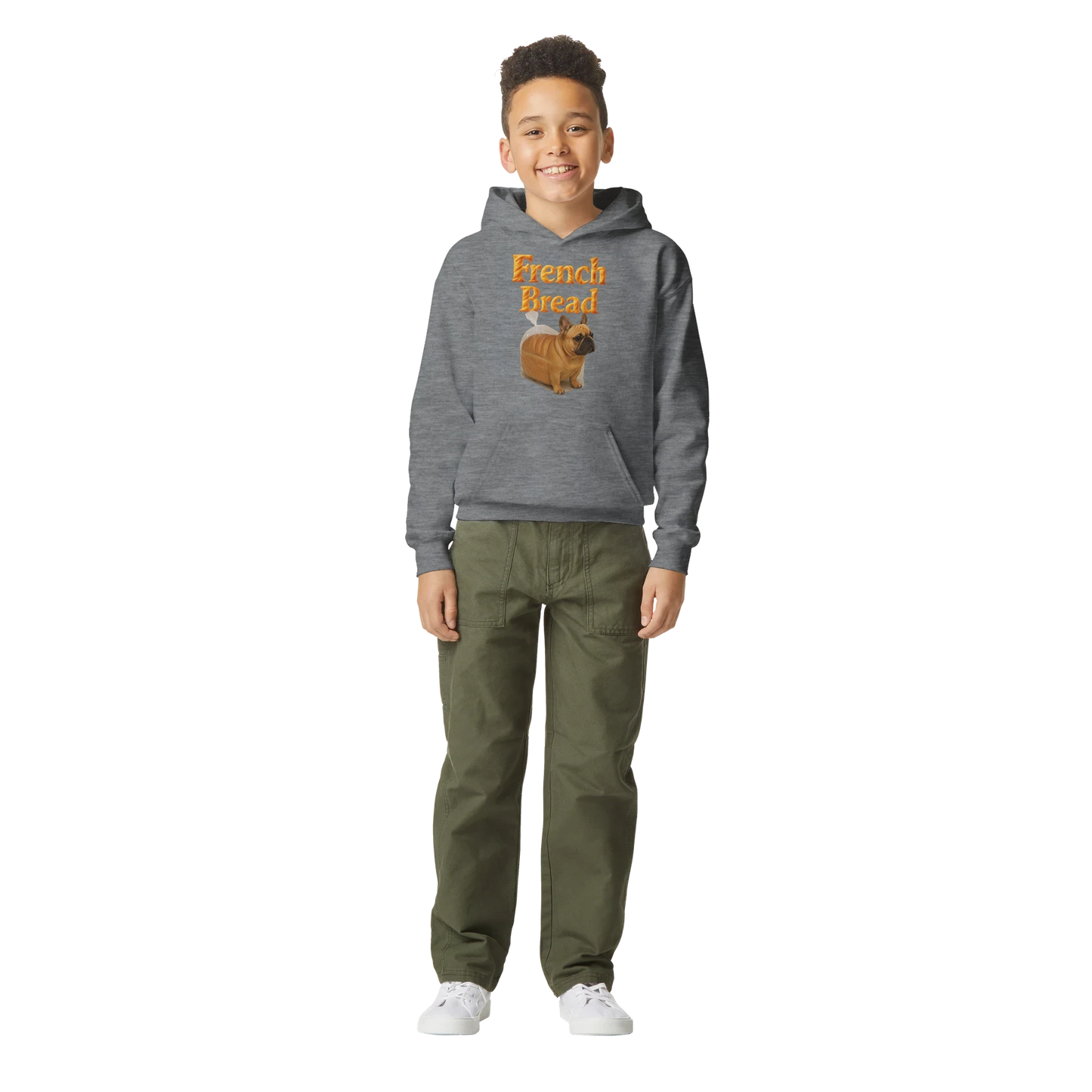 Kids Funny French Bread Bulldog Hoodie