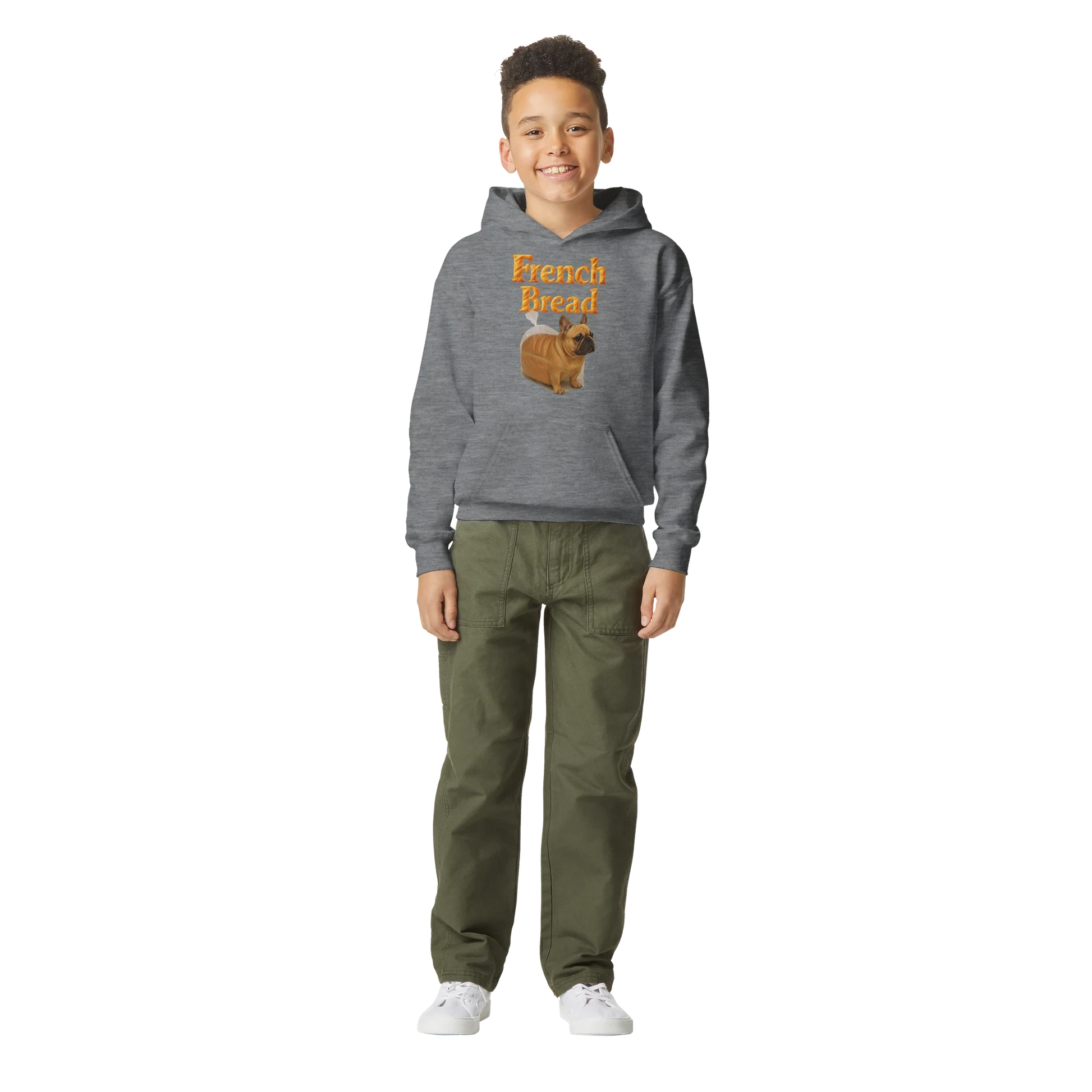 Kids Funny French Bread Bulldog Hoodie