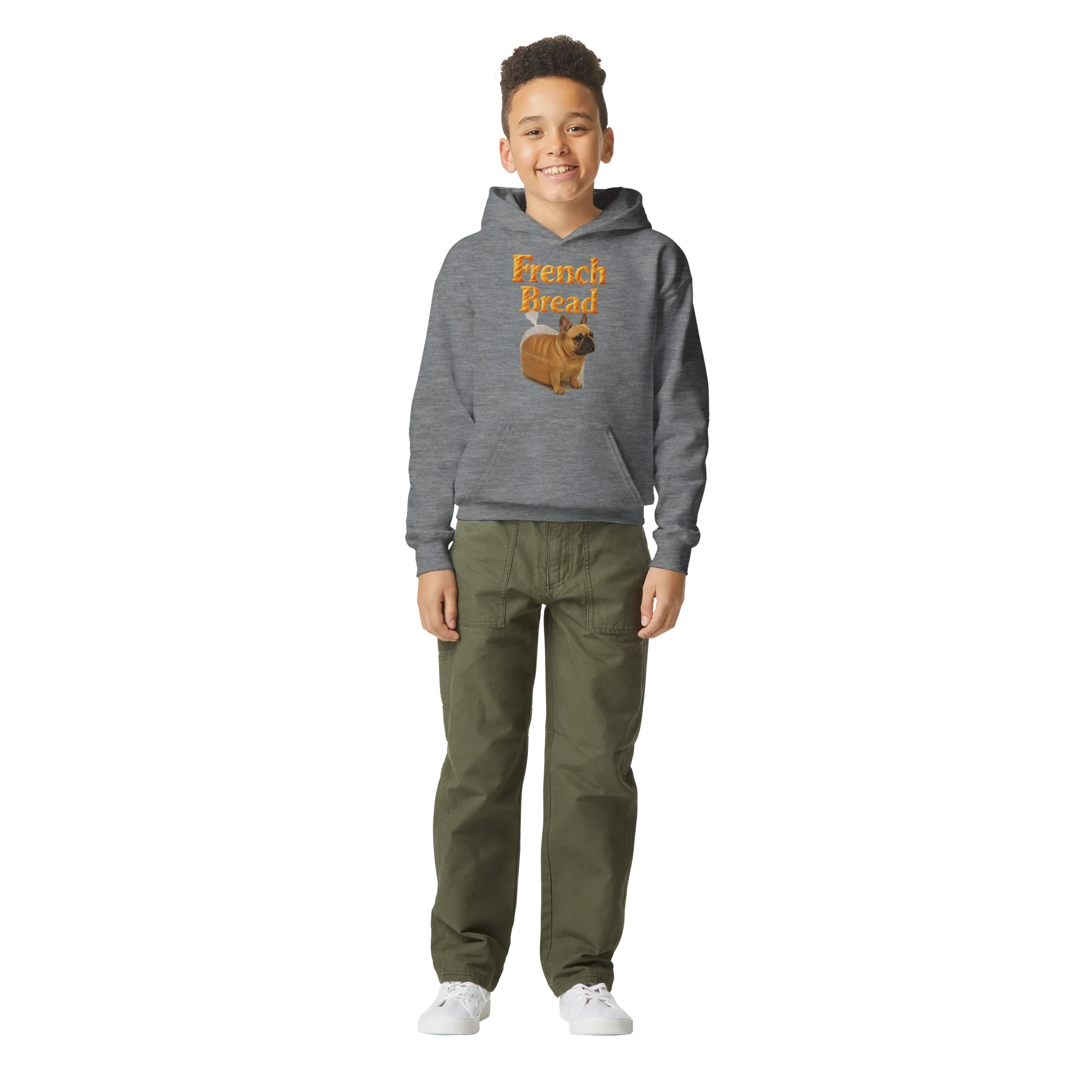 Kids Funny French Bread Bulldog Hoodie