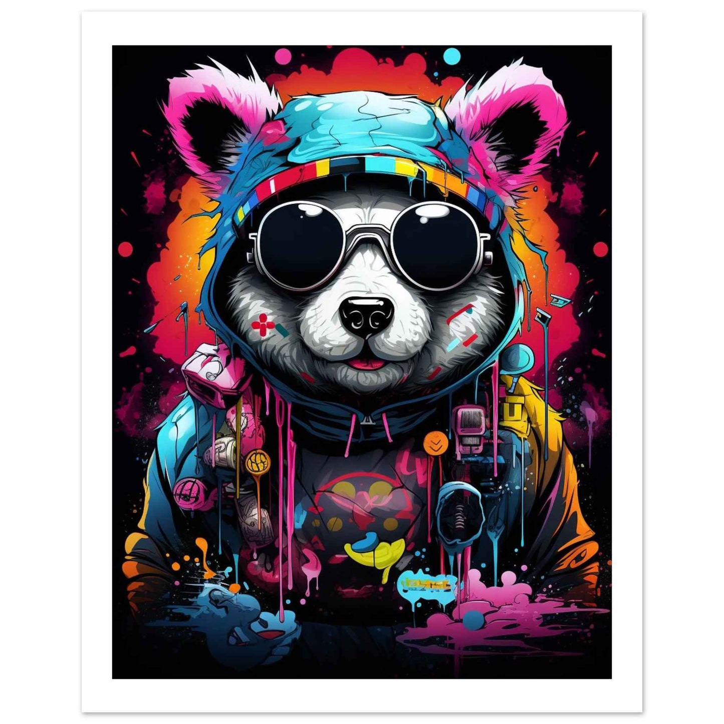 "Neon Raccoon DJ" Poster – Vibrant Urban Graffiti Wall Art (Multiple Sizes Available)