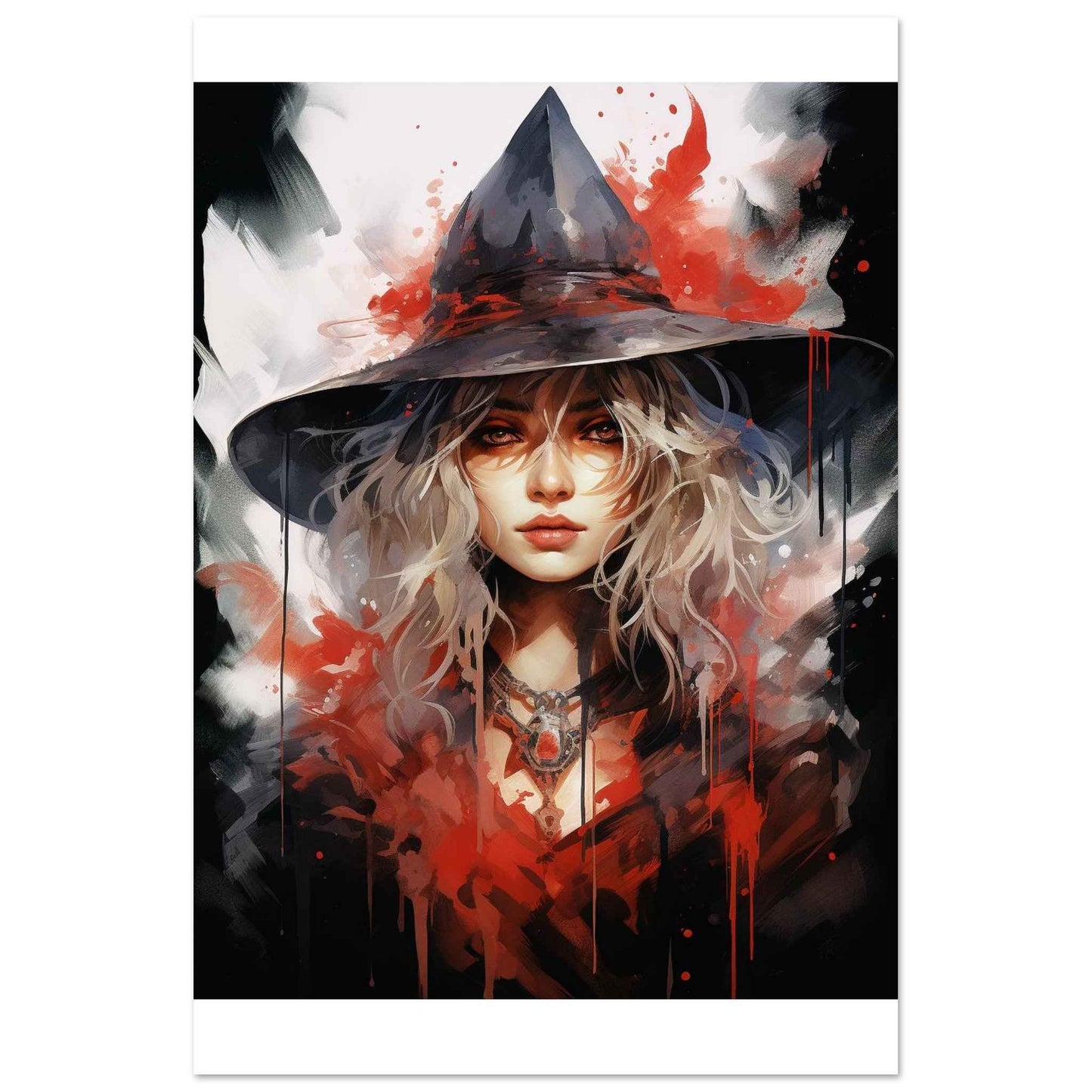 Crimson Sorceress Poster – Dark Fantasy Witchcraft Wall Art (Multiple Sizes Available)