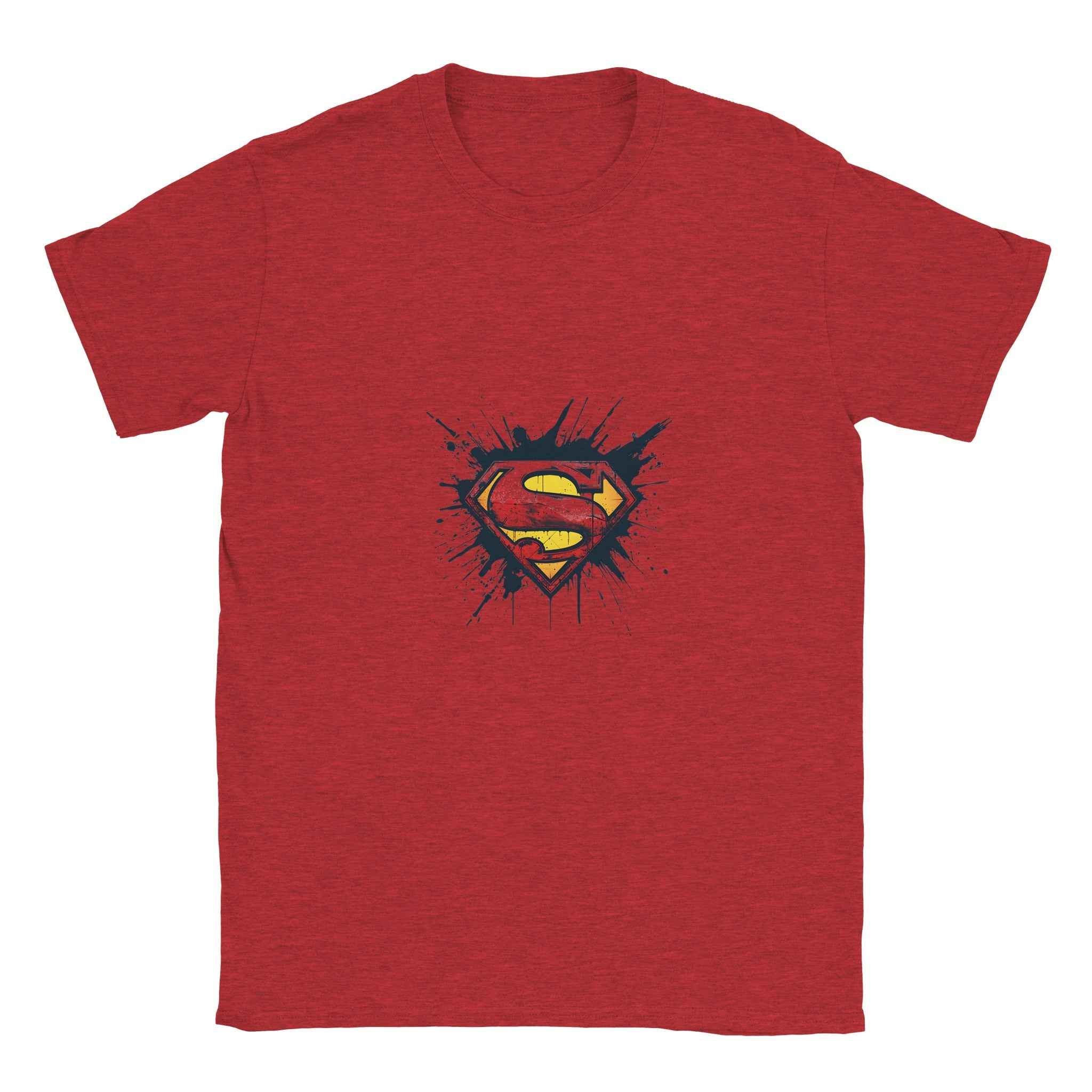 Distressed Superman Shield T-Shirt – Heroic Comic-Inspired Graphic Tee in Your Choice of Ten Bold Hues