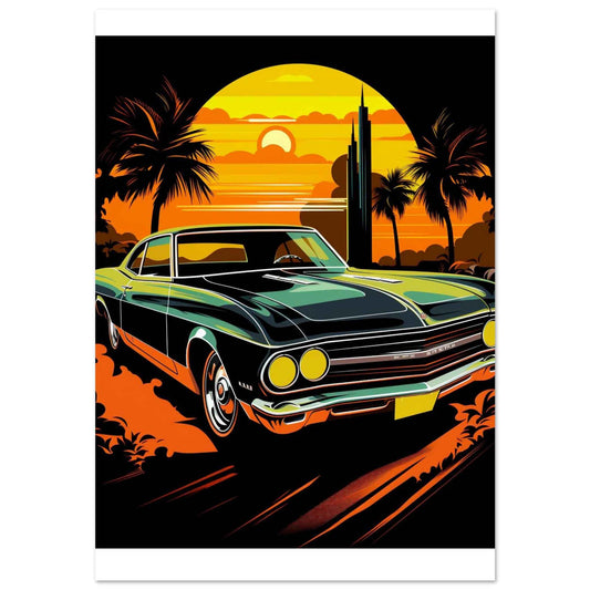 "Sunset Cruiser" Poster – Retro-Futuristic Synthwave Wall Art (Multiple Sizes Available)