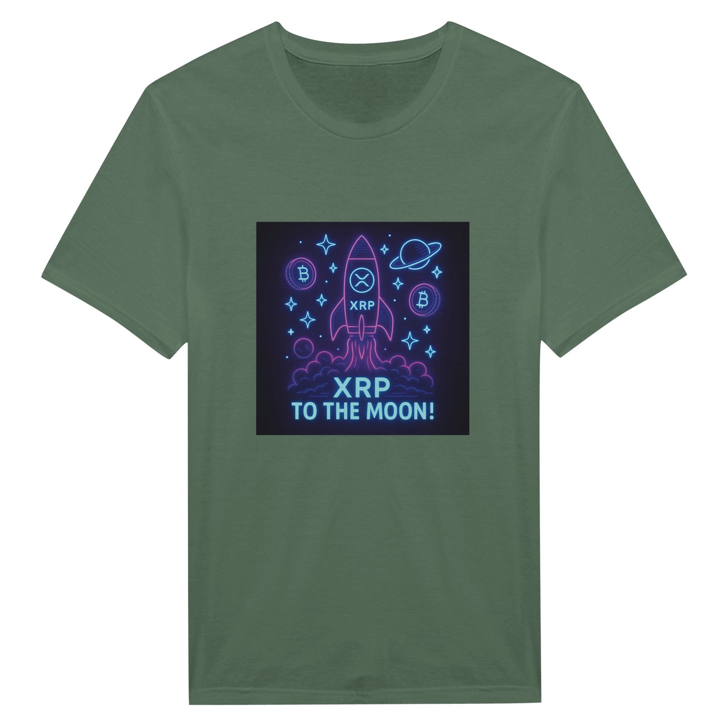 XRP To The Moon T-Shirt – Neon Crypto Rocket Graphic Tee - F4 Custom Prints