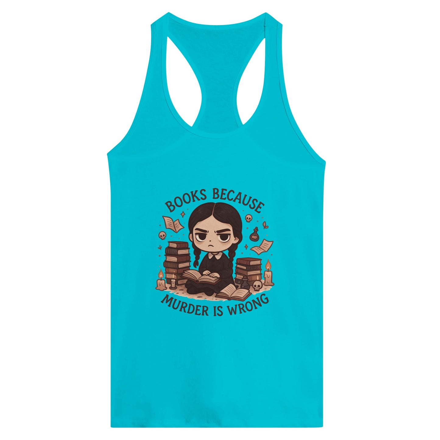 Bookish Goth Women’s Racerback Tank – “Books Because Murder Is Wrong” Dark Reader Tee - F4 Custom Prints