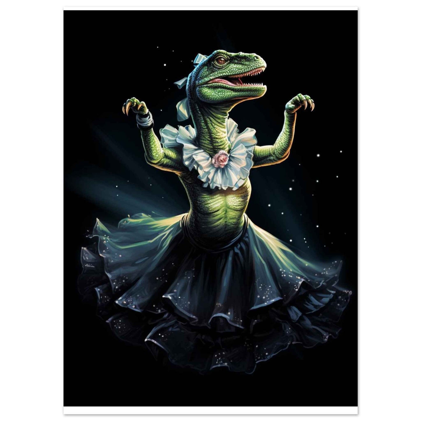 "Dino Ballerina" Poster – Whimsical Prehistoric Wall Art (Multiple Sizes Available)