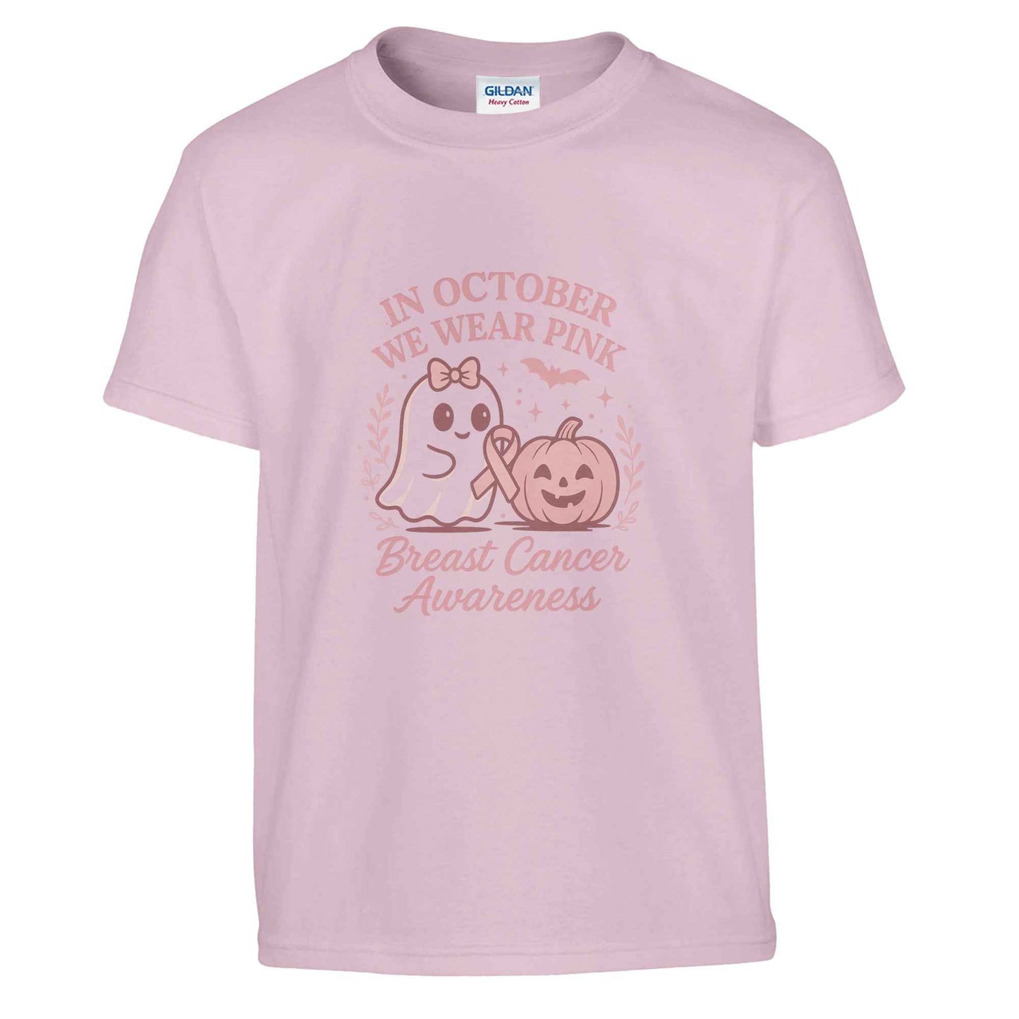In October We Wear Pink Ghost Pumpkin T-Shirt – Breast Cancer Awareness Tee - F4 Custom Prints