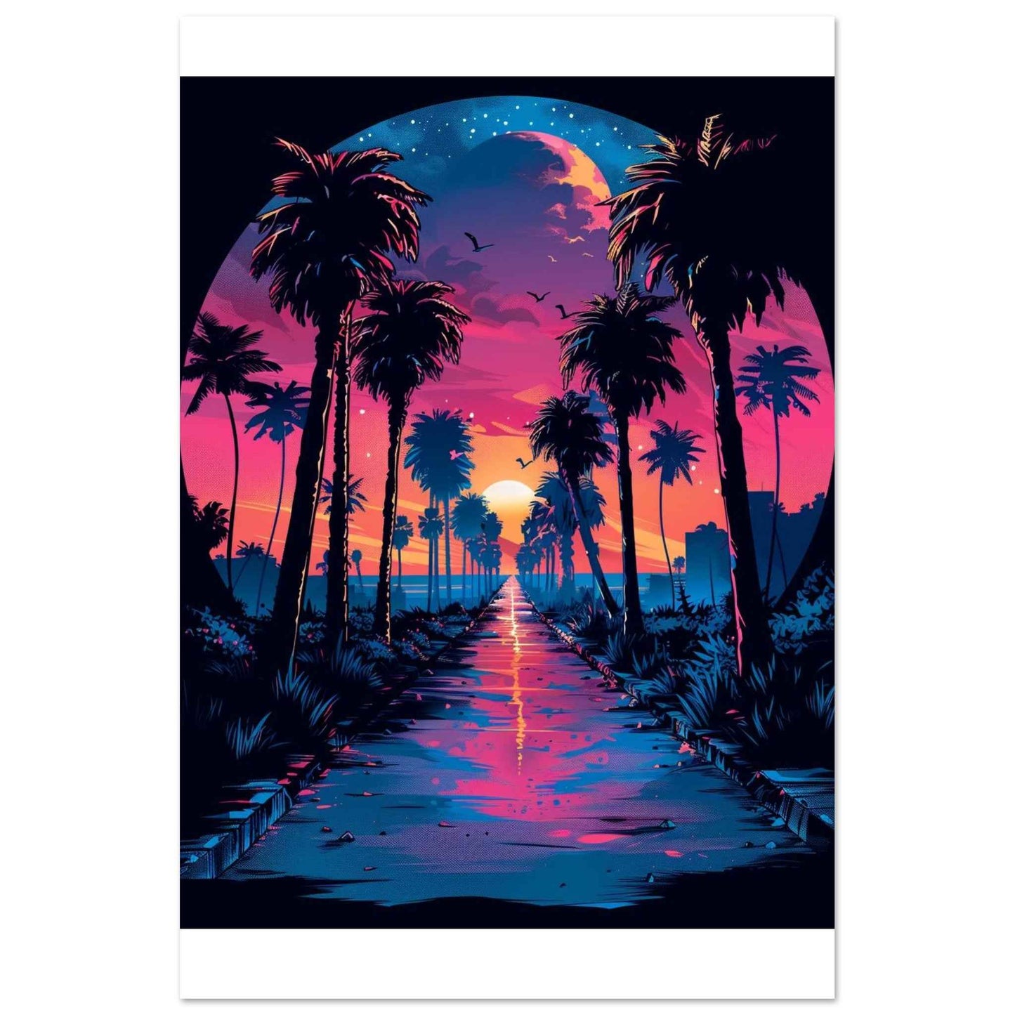 Palm Paradise Sunset Poster – Vibrant Synthwave Wall Art (Multiple Sizes Available)