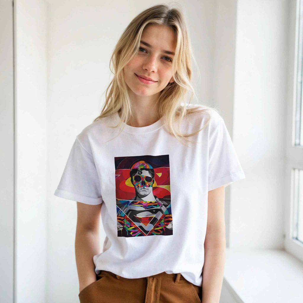 Abstract Superman T-Shirt – Heroic Pop Art Comic-Inspired Graphic Tee in Vibrant Hues