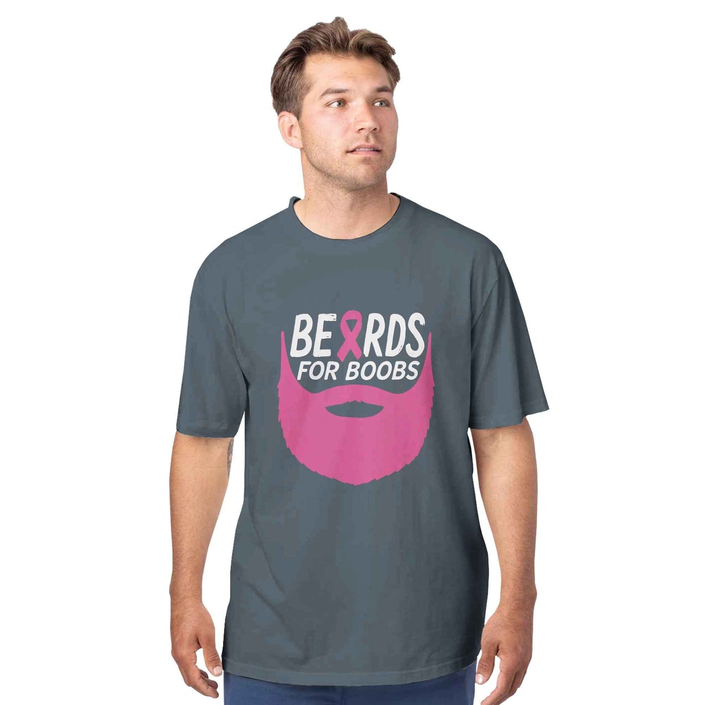 Beards for Boobs Breast Cancer Awareness T-Shirt | Pink Ribbon Beard Tee for Breast Cancer Support - F4 Custom Prints