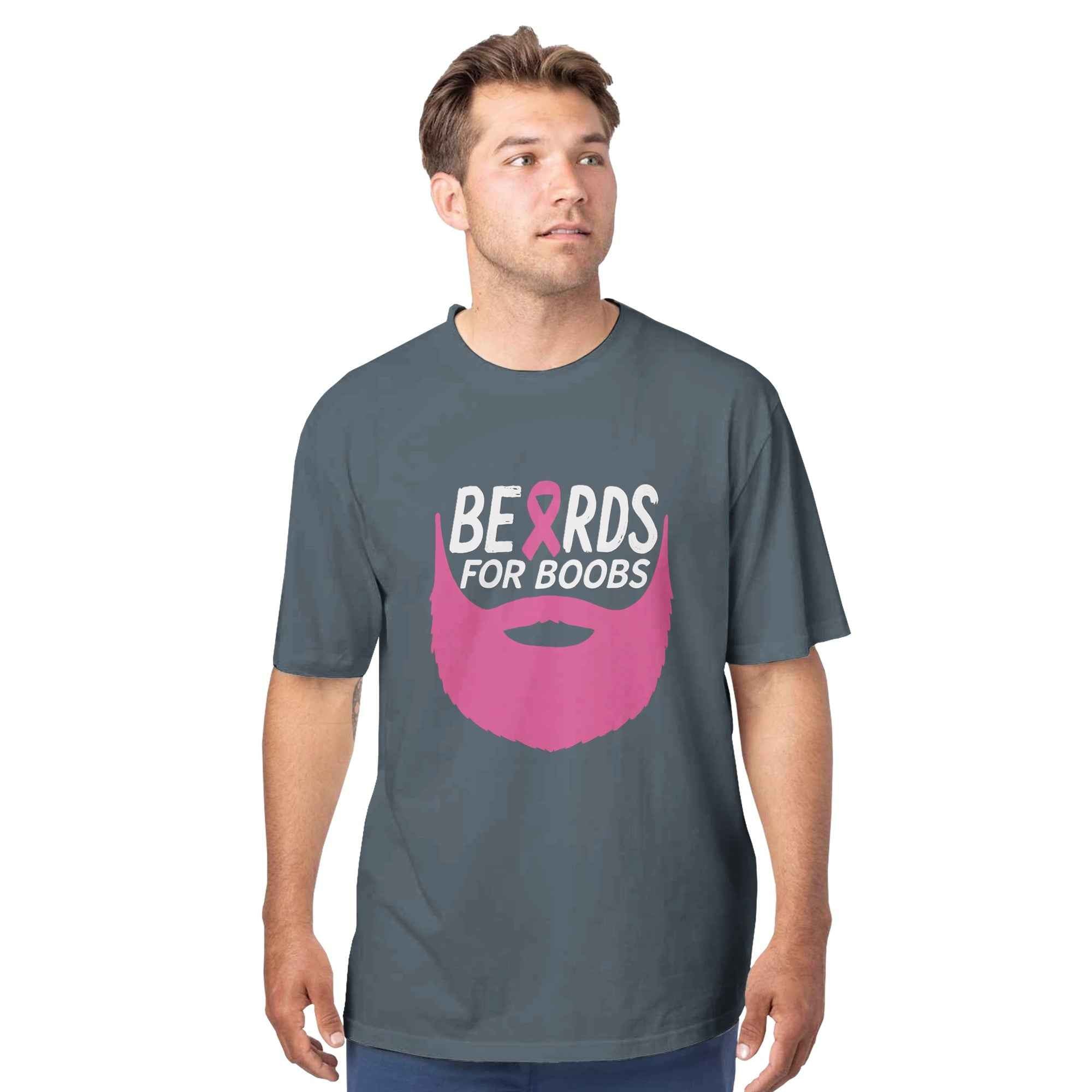 Beards for Boobs Awareness T-Shirt | Pink Ribbon Beard Tee | Breast Cancer Support Shirt