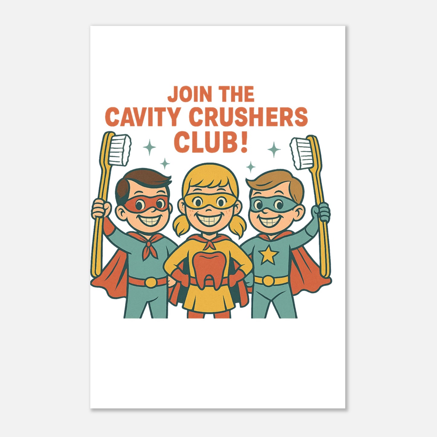 Cavity Crushers Club Poster – Dental Superhero Wall Art - F4 Custom Prints