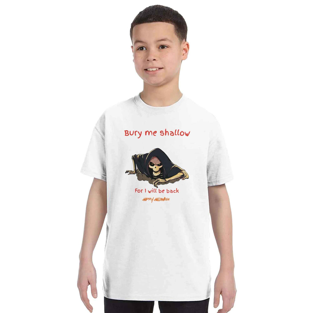 Bury Me Shallow Halloween Kids T-Shirt | Funny Skeleton Reaper Tee | Sibling Rivalrze Collection – Sister Made