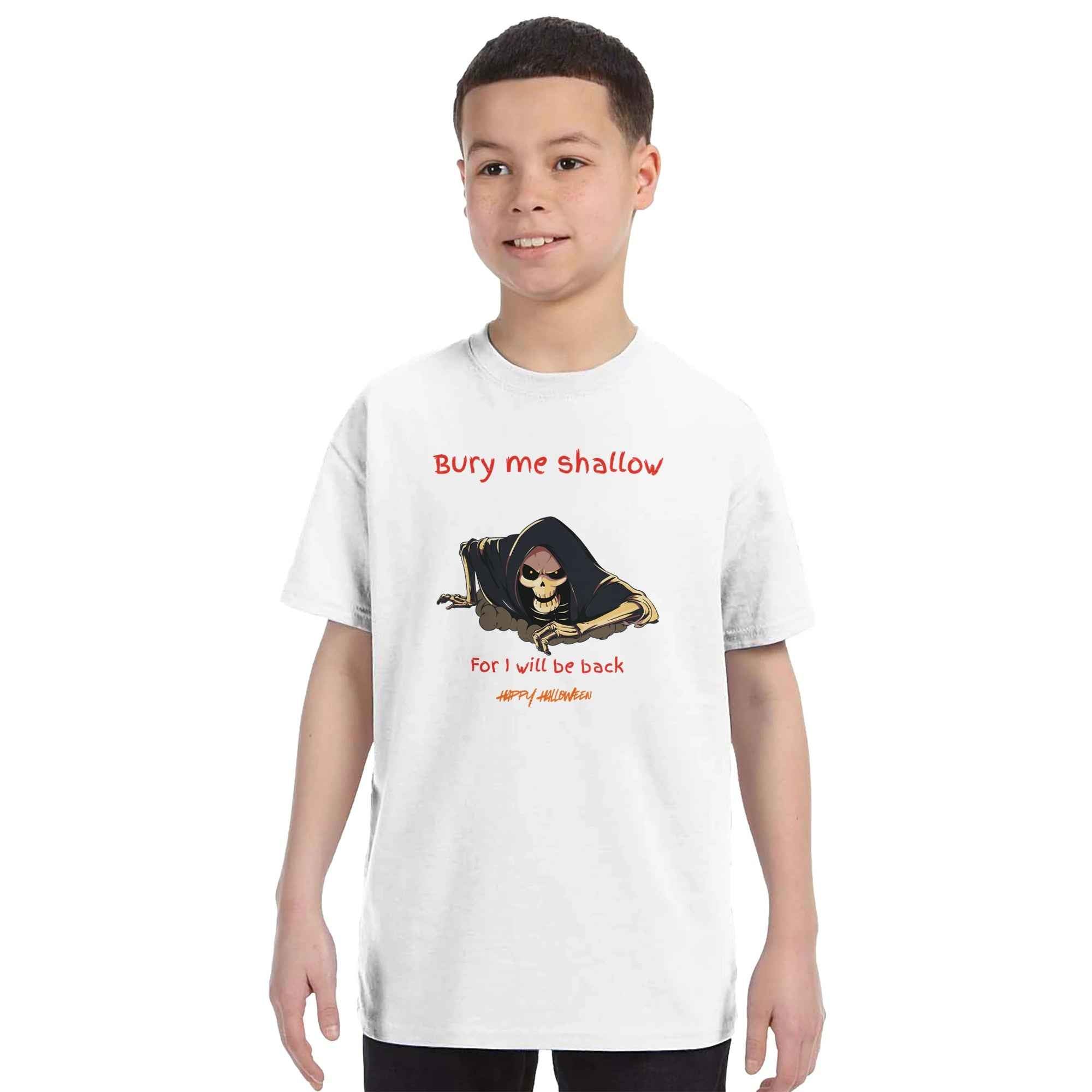 Bury Me Shallow Halloween Kids T-Shirt | Funny Skeleton Reaper Tee | Sibling Rivalrze Collection – Sister Made