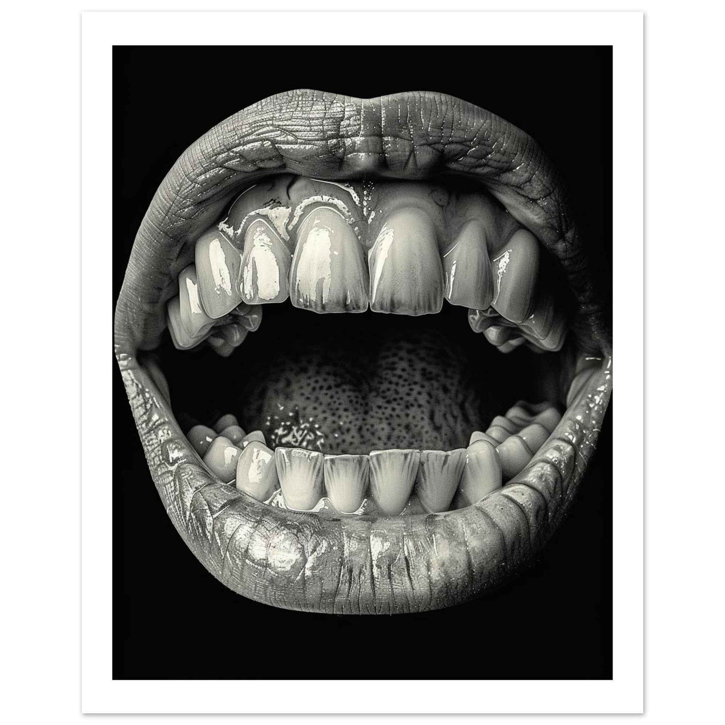 “Open Mouth & Teeth” Poster – Striking Black and White Art (Multiple Sizes Available)