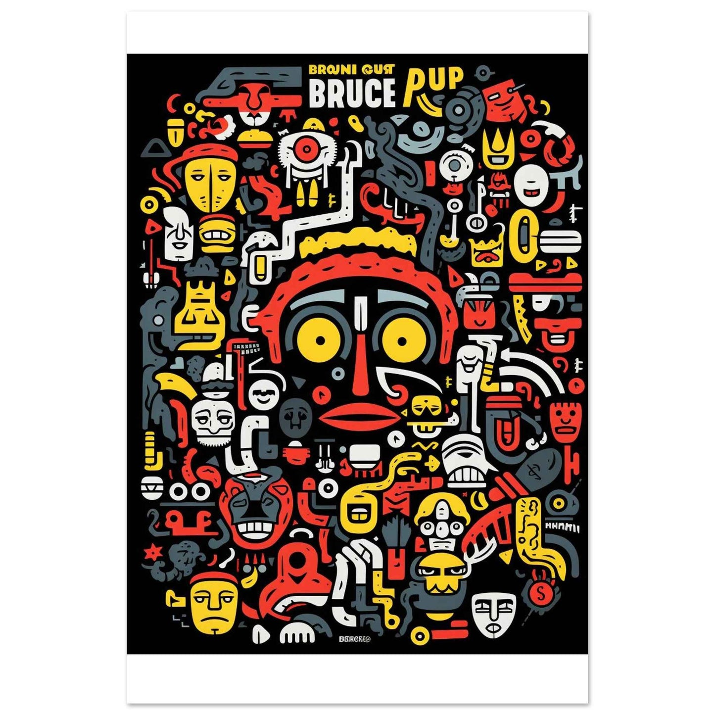 "Bruce Pup" Poster – Eclectic Cartoon Doodle Wall Art (Multiple Sizes Available)