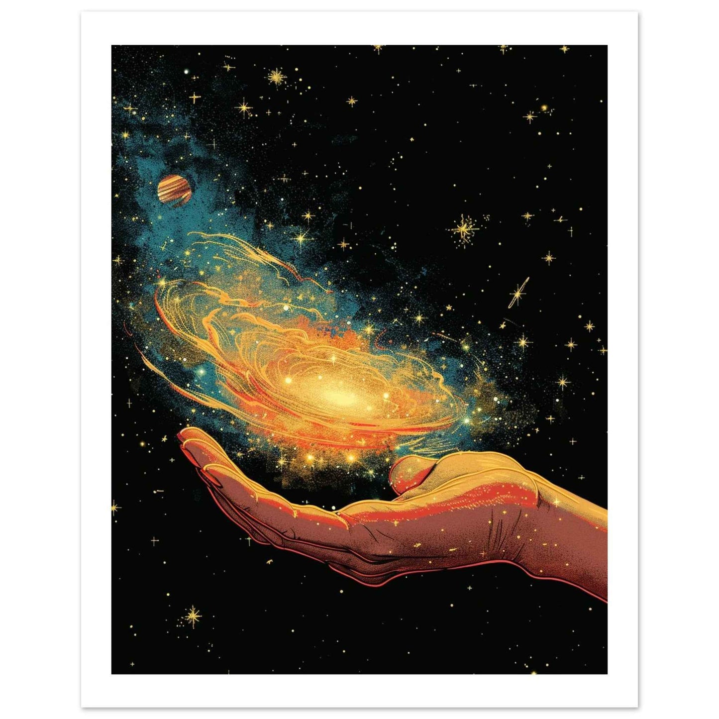 Cosmic Hand Poster – Psychedelic Galaxy Wall Art (Multiple Sizes Available)