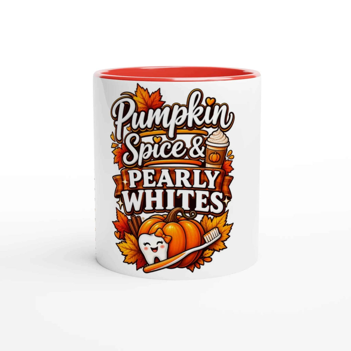 Pumpkin Spice Pearly Whites 11oz Coffee Mug with Color Inside