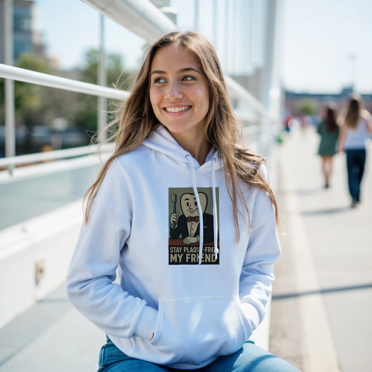 Stay Plaque Free Tooth Hoodie – Retro Dental Humor Pullover - F4 Custom Prints