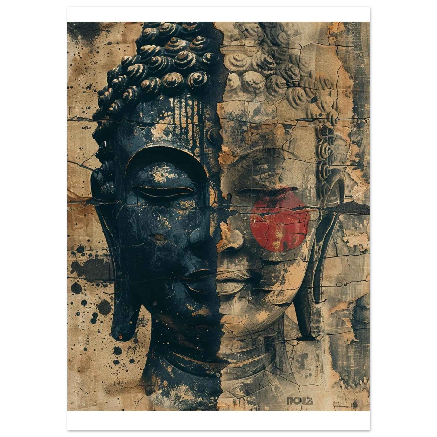 "Buddha's Duality" Poster – Rustic Zen Grunge Wall Art (Multiple Sizes Available)