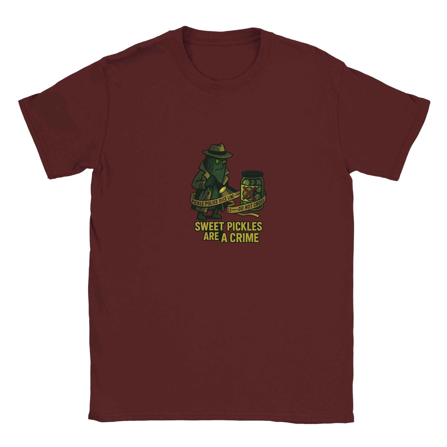 ‘Sweet Pickles Are A Crime’ Pickle T-Shirt – Detective-Style Brine Sleuth Graphic