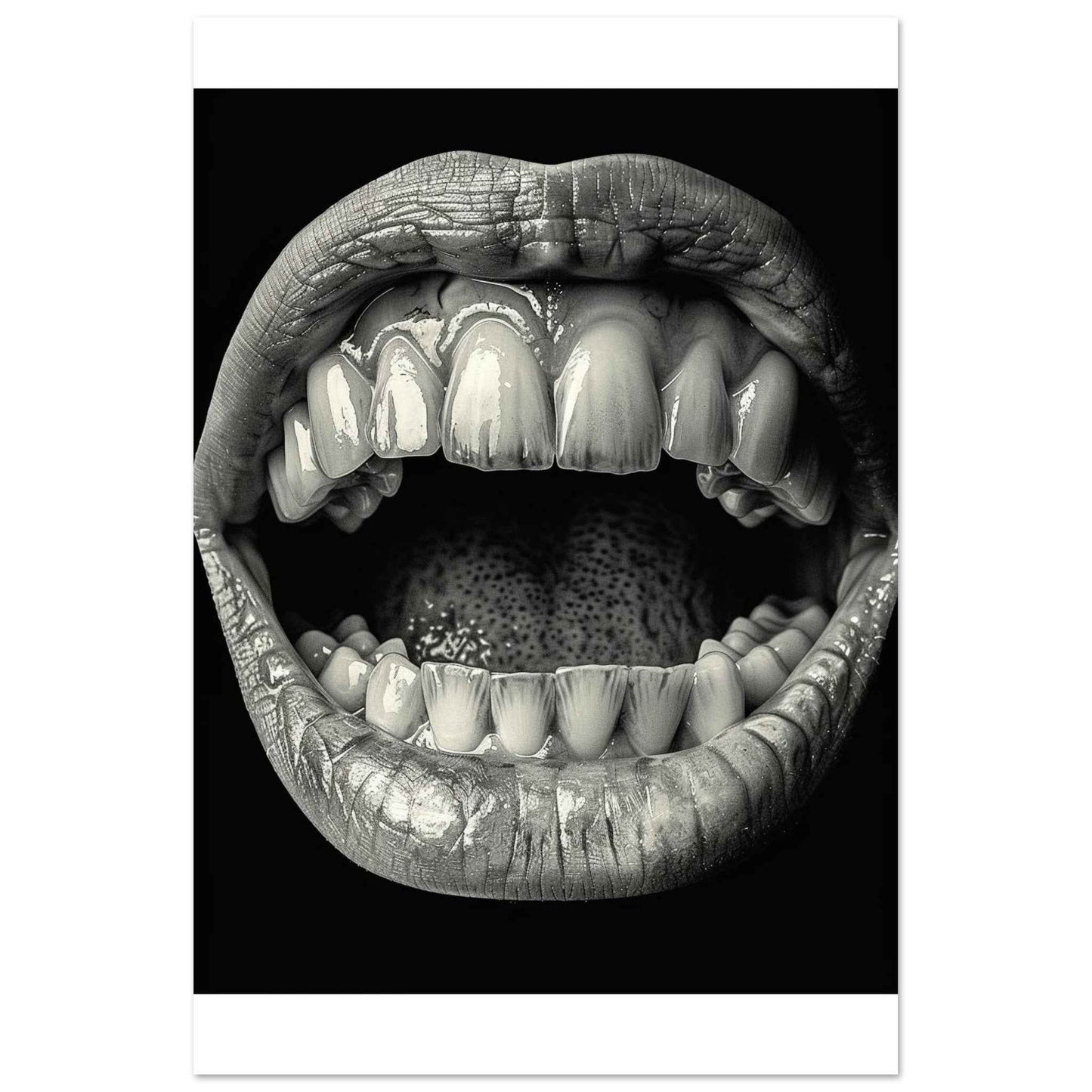 “Open Mouth & Teeth” Poster – Striking Black and White Art (Multiple Sizes Available)