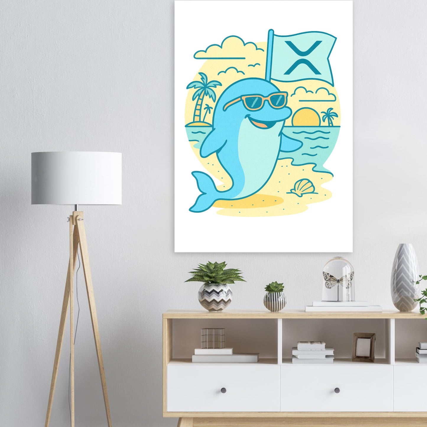 XRP Dolphin Poster – Crypto Beach Wall Art - F4 Custom Prints