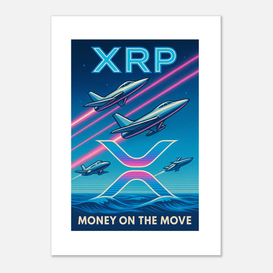 XRP 'Money on the Move' Poster – Retro Crypto Art Wall Print - F4 Custom Prints
