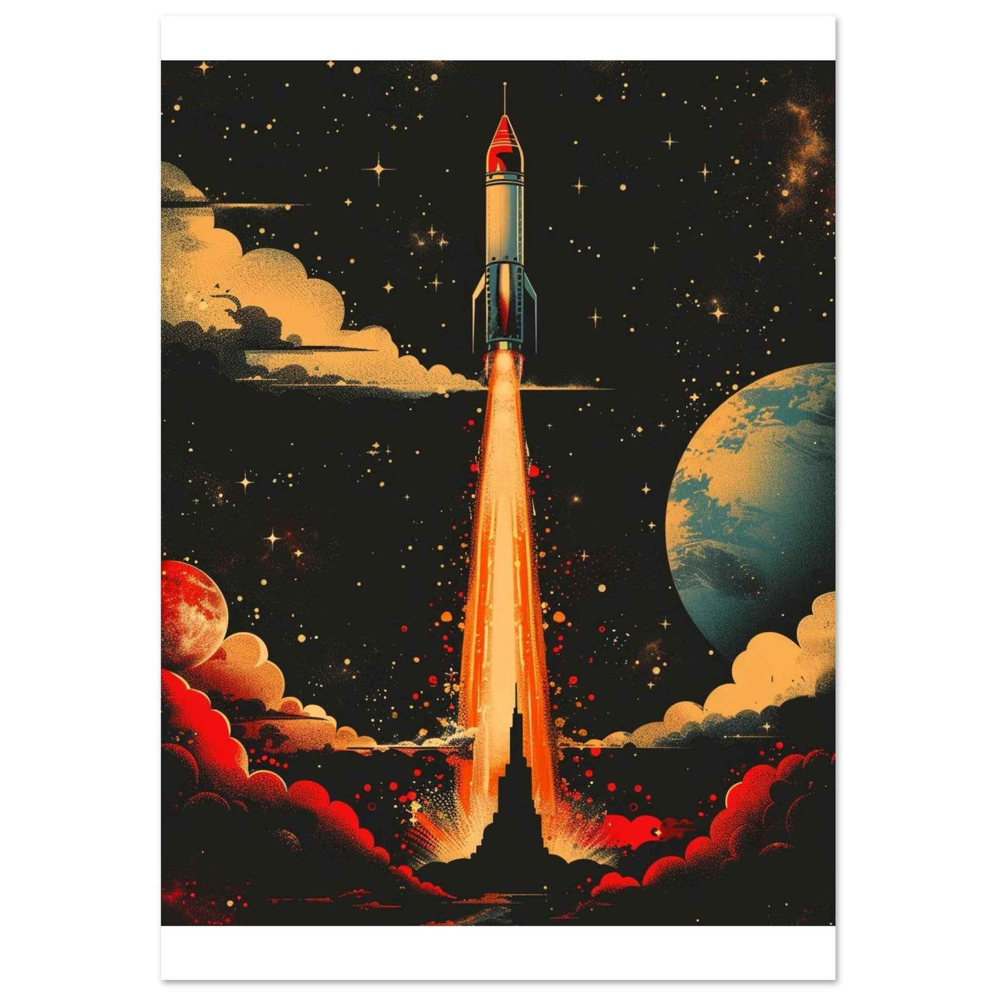"Cosmic Launch" Poster – Retro Sci-Fi Space Art Print for Home & Office (Multiple Sizes Available)