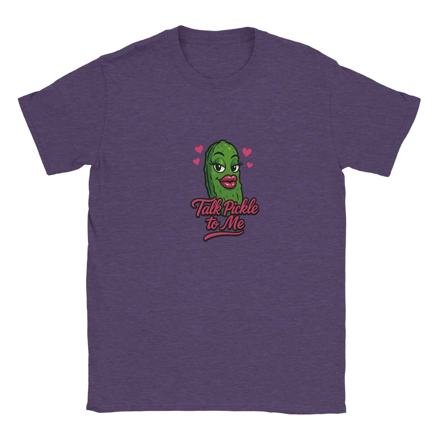 "Talk Pickle to Me" Flirty Pickle T-Shirt – Playful Pink Lips & Hearts Design